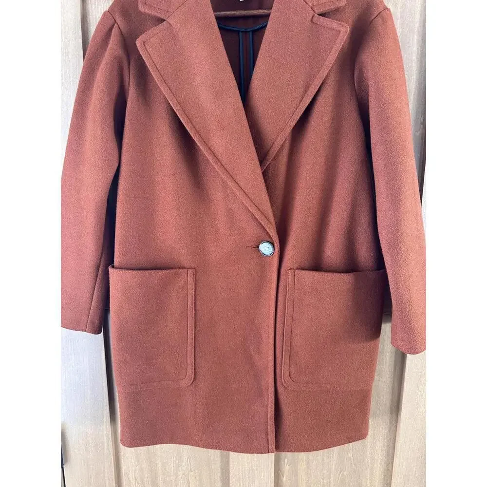 Topshop Carly Coat Rust Brown Orange Long Jacket Women’s size 4 Small